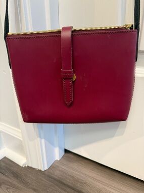 J. Crew Burgundy Leather Crossbody with Gold Hardware